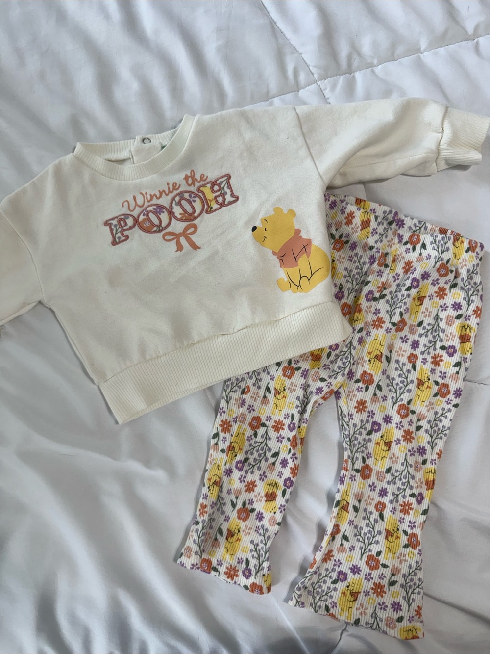 Winnie the Pooh Cream Baby Set with Pastel Floral Print